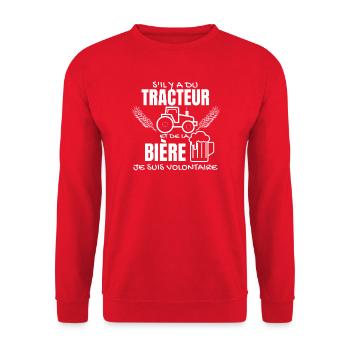 Tracteur et Bière je suis volontaire - Sweat-shirt Unisexe - rouge - Devant - Alina (178cm) & Michal (187cm)