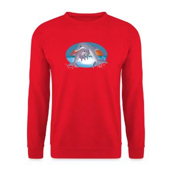 Cheerful Dolphin Couple Illustration - Unisex Sweatshirt - red - Front - Alina (178cm) & Michal (187cm)