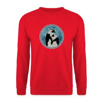 zwei zauberhafte Pinguine im Mosaik Stil - Unisex Pullover - Rot - Vorne - Alina (178cm) & Michal (187cm)
