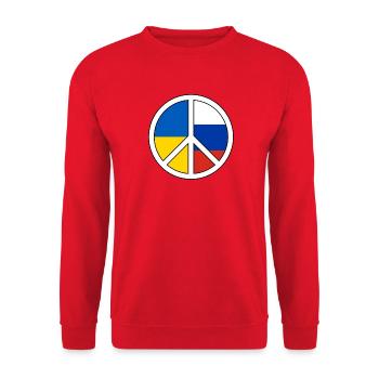 Friedenssymbol mit Farbblockmuster - Unisex Pullover - Rot - Vorne - Alina (178cm) & Michal (187cm)