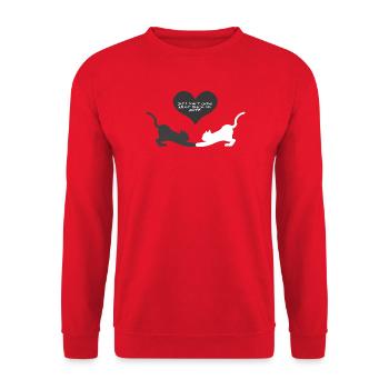 Black and white, kluge sprüche, Katzen Motiv - Unisex Pullover - Rot - Vorne - Alina (178cm) & Michal (187cm)
