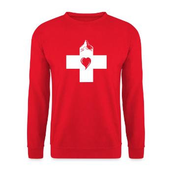 For Swiss fans with Matterhorn and heart - Unisex Sweatshirt - red - Front - Alina (178cm) & Michal (187cm)