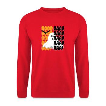 Halloween Geist Boo Muster - Unisex Pullover - Rot - Vorne - Alina (178cm) & Michal (187cm)