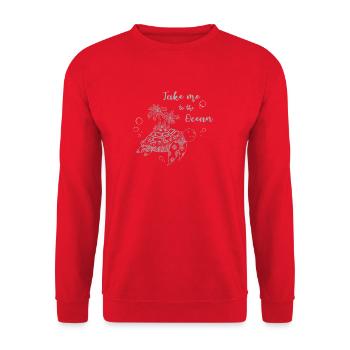Slogan "Take me to the Ocean" - Schildkröte Insel - Unisex Pullover - Rot - Vorne - Alina (178cm) & Michal (187cm)