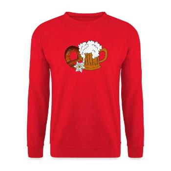 Bierglas, Volksfeste, Brezel mit Bierhumpen - Unisex Pullover - Rot - Vorne - Alina (178cm) & Michal (187cm)