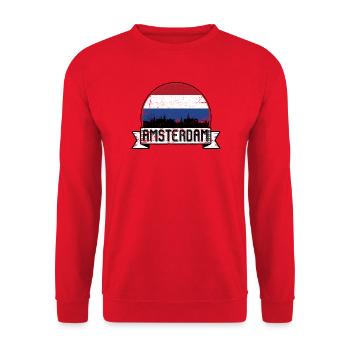Amsterdam Skyline Retro Badge - Unisex Sweatshirt - red - Front - Alina (178cm) & Michal (187cm)