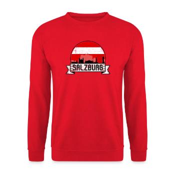 Salzburg Skyline Vintage Abzeichen - Unisex Pullover - Rot - Vorne - Alina (178cm) & Michal (187cm)