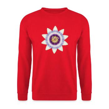 Kunstvolle Blüte einer Passionsblume - Unisex Pullover - Rot - Vorne - Alina (178cm) & Michal (187cm)