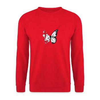 Floraler Schmetterling - Unisex Pullover - Rot - Vorne - Alina (178cm) & Michal (187cm)