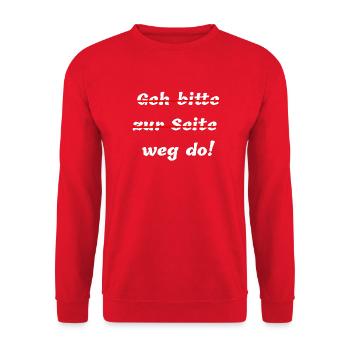 pfalzshirts verschenken, weg do, bitte zur seite - Unisex Pullover - Rot - Vorne - Alina (178cm) & Michal (187cm)