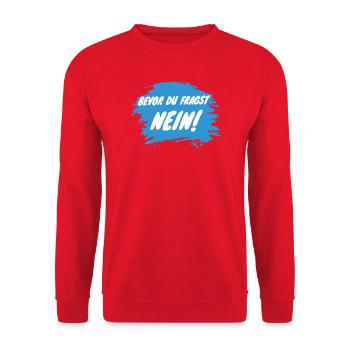 BEVOR DU FRAGST. NEIN. - Unisex Pullover - Rot - Vorne - Alina (178cm) & Michal (187cm)