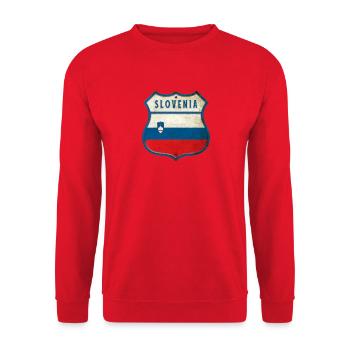 Slowenien Flaggen Wappen Design - Unisex Pullover - Rot - Vorne - Alina (178cm) & Michal (187cm)