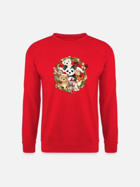 niedliche Tiere feiern gemeinsam Weihnachten - Unisex Pullover - Rot
