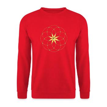 Goldenes Blütenmandala - Unisex Pullover - Rot - Vorne - Alina (178cm) & Michal (187cm)