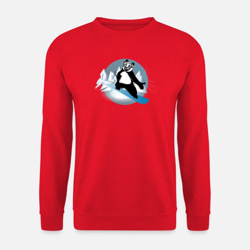 cooler Panda Bär fährt Snowboard in den Bergen - Unisex Pullover - Rot