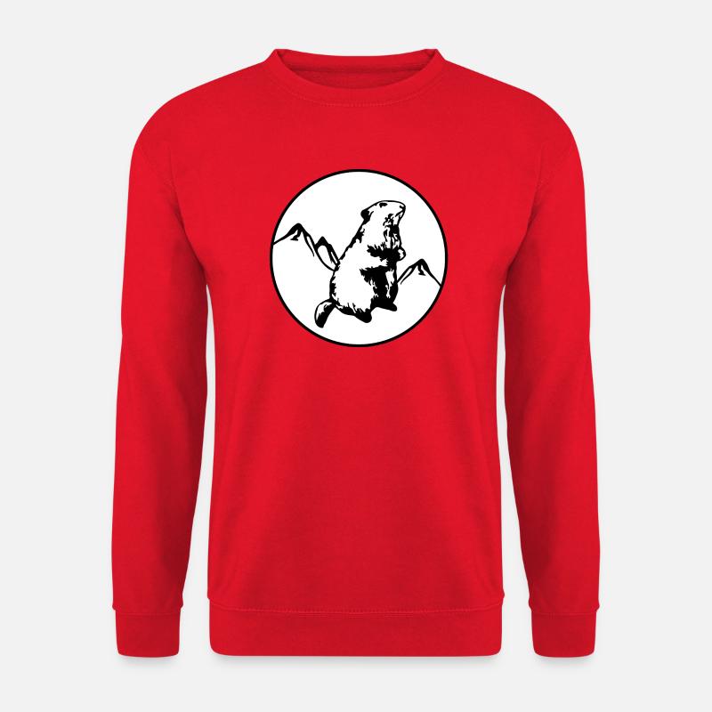Murmeltier mit Bergen - Unisex Pullover - Rot