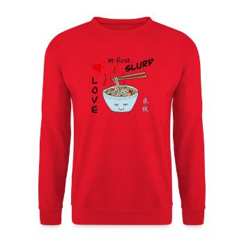 Reisnudeln Valentinstag - Unisex Pullover - Rot - Vorne - Alina (178cm) & Michal (187cm)