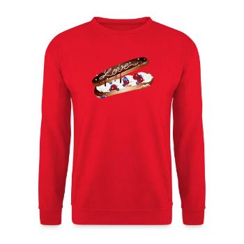 Illustration eines Eclairs mit Sahne und Liebe - Unisex Pullover - Rot - Vorne - Alina (178cm) & Michal (187cm)