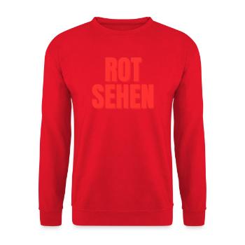 Rote Typografie Blickfang - Unisex Pullover - Rot - Vorne - Alina (178cm) & Michal (187cm)