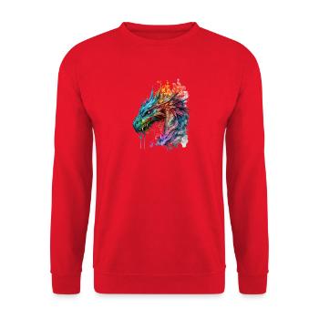 Aquarell Drache - Unisex Pullover - Rot - Vorne - Alina (178cm) & Michal (187cm)