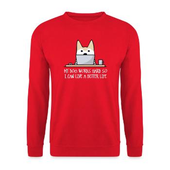 Mein Hund arbeitet hart (dunkel) - Unisex Pullover - Rot - Vorne - Alina (178cm) & Michal (187cm)