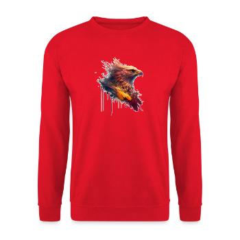 Oiseau de proie rouge aux yeux jaunes, dessin d’aigle - Sweat-shirt Unisexe - rouge - Devant - Alina (178cm) & Michal (187cm)