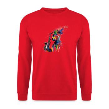 Saxophon Spieler Musiker Jazz - Unisex Pullover - Rot - Vorne - Alina (178cm) & Michal (187cm)