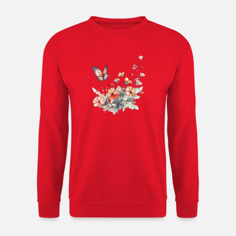 Blumen + Schmetterling - minimal abstrakt - Unisex Pullover - Rot
