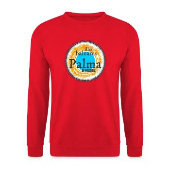 Balearen Insel Palmen Illustration - Palma  - Unisex Pullover - Rot - Vorne - Alina (178cm) & Michal (187cm)