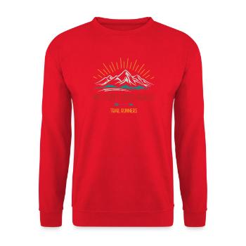 Nous n’avons pas besoin de routes. Coureurs de trail - Sweat-shirt Unisexe - rouge - Devant - Alina (178cm) & Michal (187cm)