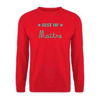 MERCI. MERCI MAÎTRE. CADEAU MAÎTRE. VACANCES. ÉTÉ. - Sweat-shirt Unisexe - rouge - Devant - Alina (178cm) & Michal (187cm)