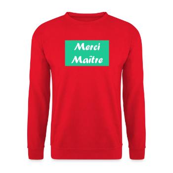 MAÎTRE. MERCI. MERCI MAÎTRE. CADEAU MAÎTRE - Sweat-shirt Unisexe - rouge - Devant - Alina (178cm) & Michal (187cm)