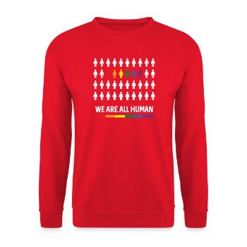 Pride Month LGBTQ - Wir sind alle Menschen - Unisex Pullover - Rot - Vorne - Alina (178cm) & Michal (187cm)