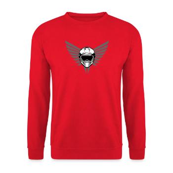 Motocross Motorradhelm mit Flügel - Unisex Pullover - Rot - Vorne - Alina (178cm) & Michal (187cm)