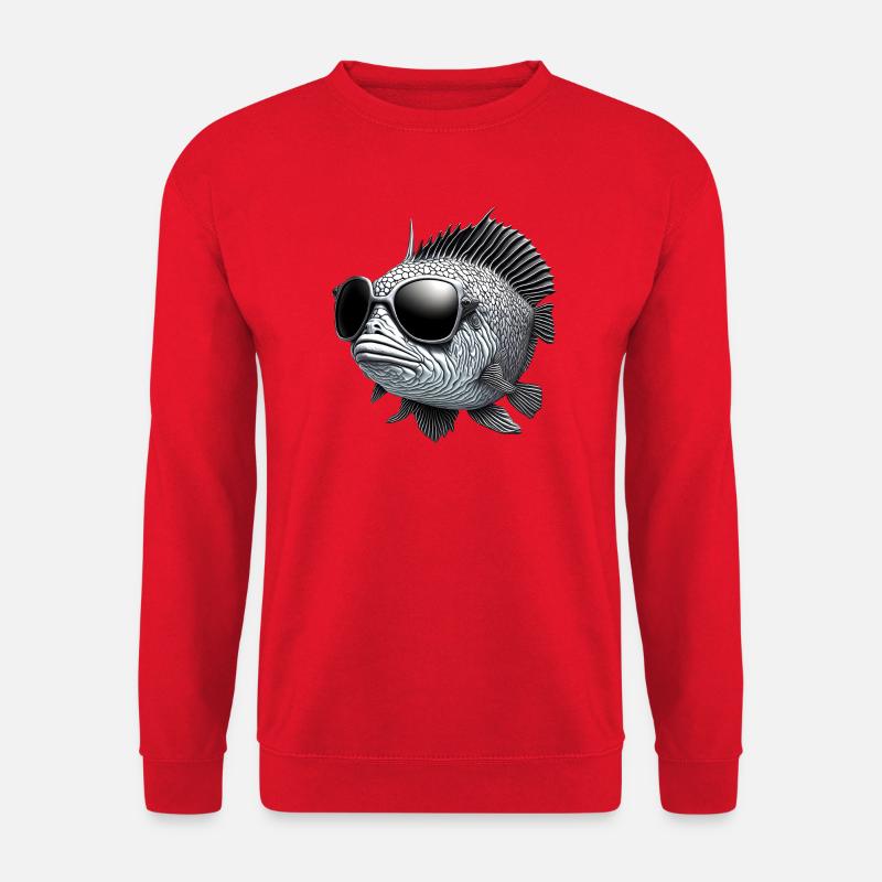 Großer Fisch mit Sonnenbrille - Unisex Pullover - Rot