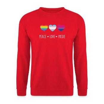 Pride Month LGBT - Peace, Love, Pride - Unisex Sweatshirt - red - Front - Alina (178cm) & Michal (187cm)