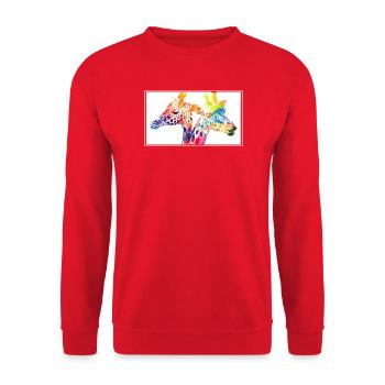 Bunte Giraffen - Unisex Pullover - Rot - Vorne - Alina (178cm) & Michal (187cm)