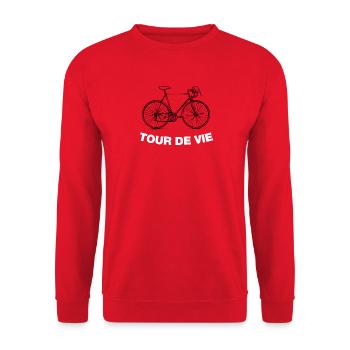Tour De Vie mit Vintage Rennrad - Unisex Pullover - Rot - Vorne - Alina (178cm) & Michal (187cm)
