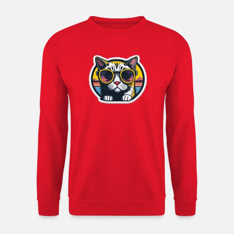 Katze mit Brille - Unisex Pullover - Rot