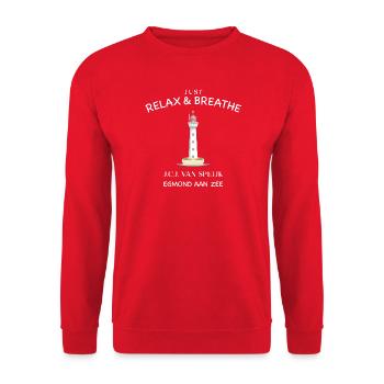 Egmond aan Zee, Niederlande, Durchatmen und Relax - Unisex Pullover - Rot - Vorne - Alina (178cm) & Michal (187cm)