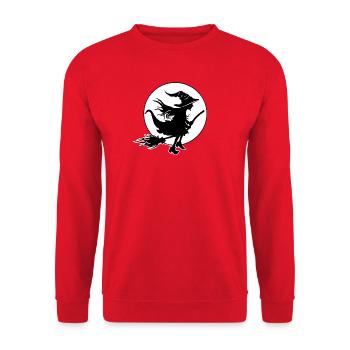 Junge Hexe vor Vollmond Halloween Motiv - Unisex Pullover - Rot - Vorne - Alina (178cm) & Michal (187cm)
