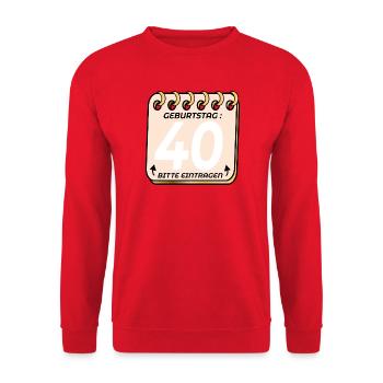 40. Geburtstag - Geburtstagsliste VIERZIG - Unisex Pullover - Rot - Vorne - Alina (178cm) & Michal (187cm)