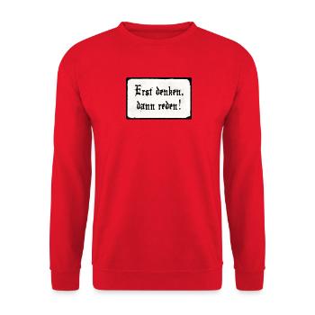 Erst denken, dann reden! - Unisex Pullover - Rot - Vorne - Alina (178cm) & Michal (187cm)