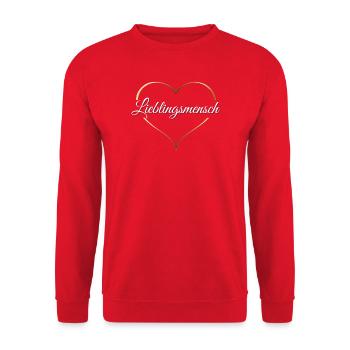 Lieblingsmensch Herzschrift - Unisex Pullover - Rot - Vorne - Alina (178cm) & Michal (187cm)