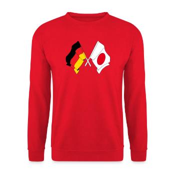 Flagge Deutschlands und Flagge Japans - Unisex Pullover - Rot - Vorne - Alina (178cm) & Michal (187cm)