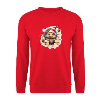 Weihnachtsigel in der Mauer - Unisex Pullover - Rot - Vorne - Alina (178cm) & Michal (187cm)