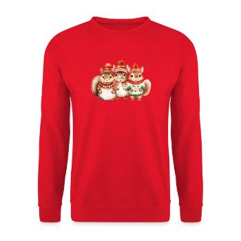 Winterliches Eichhörchen-Trio - Unisex Pullover - Rot - Vorne - Alina (178cm) & Michal (187cm)