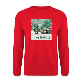 like robots weihnacht toy retro geschenke niedlich - Unisex Pullover - Rot - Vorne - Alina (178cm) & Michal (187cm)