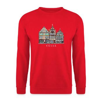 Celle, Hand Drawing Facades Old Town Germany - Unisex Sweatshirt - red - Front - Alina (178cm) & Michal (187cm)