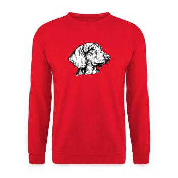 Kurzhaardackel Portrait sw - Unisex Pullover - Rot - Vorne - Alina (178cm) & Michal (187cm)